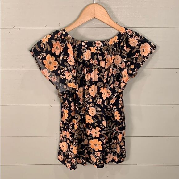 Old Navt Floral Black and Pink Women's ruffle feminine blouse spring small - Picture 6 of 7